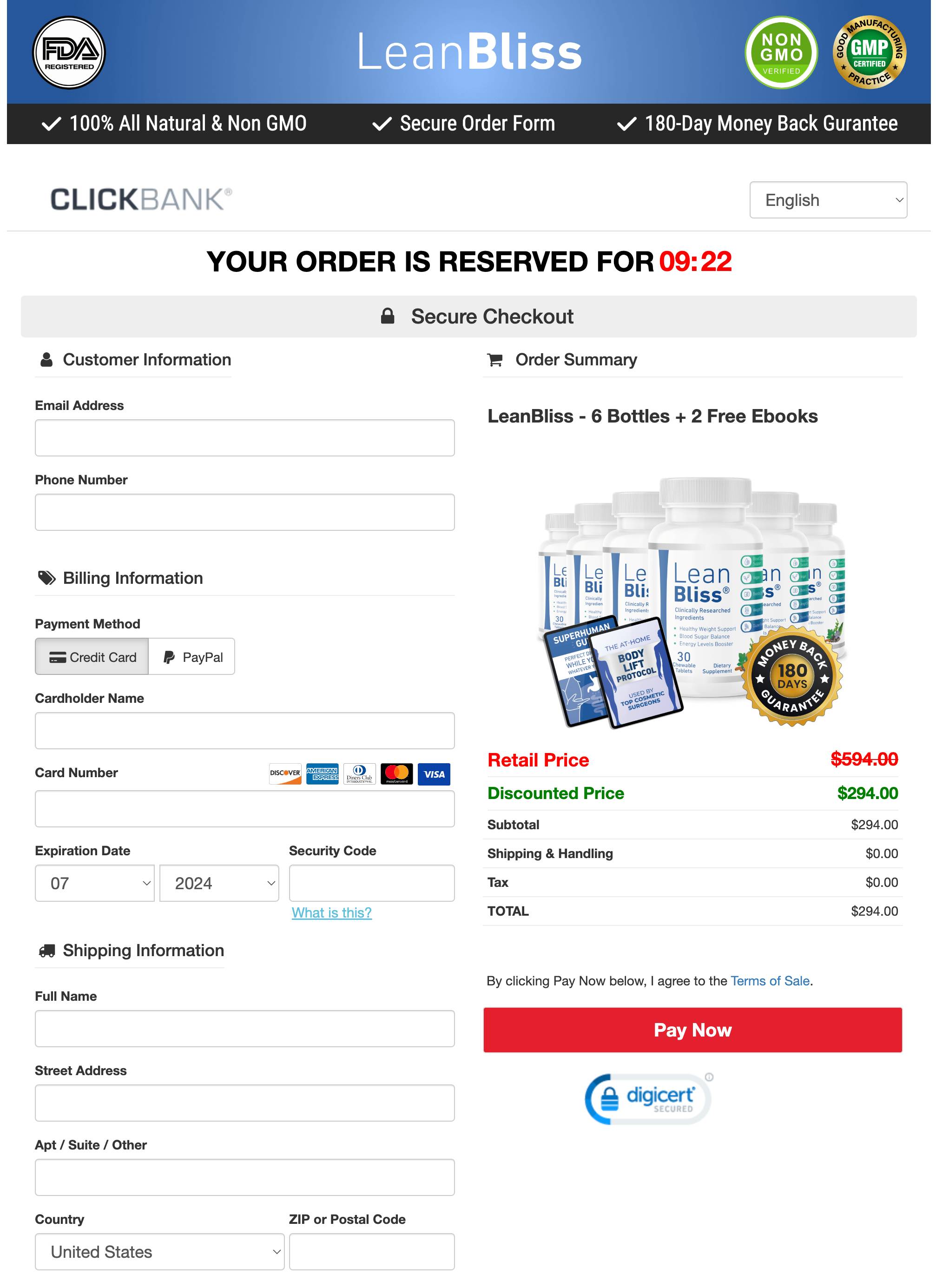 LeanBliss - Order Page
